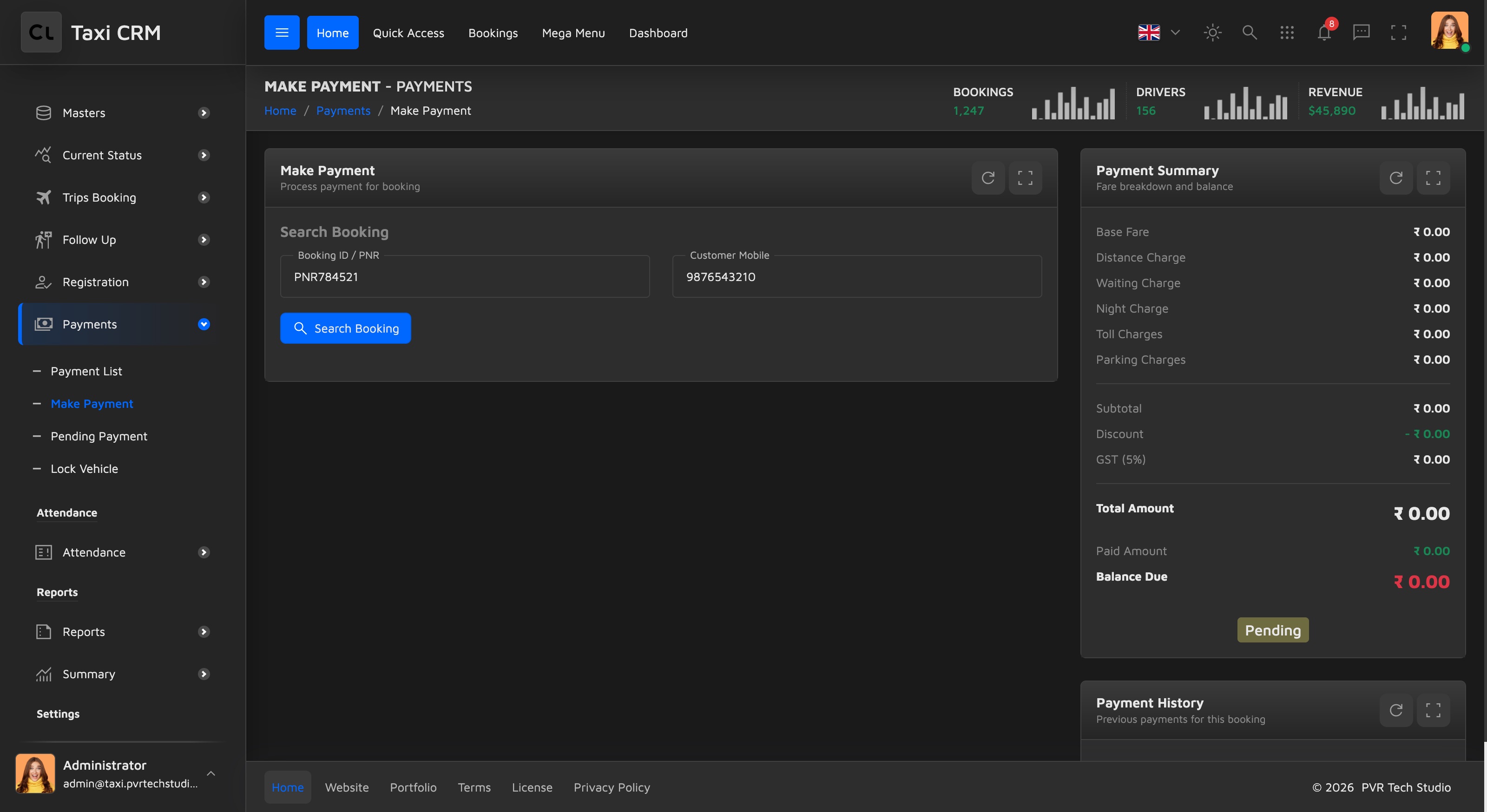 two-column make-payment form with live fare summary