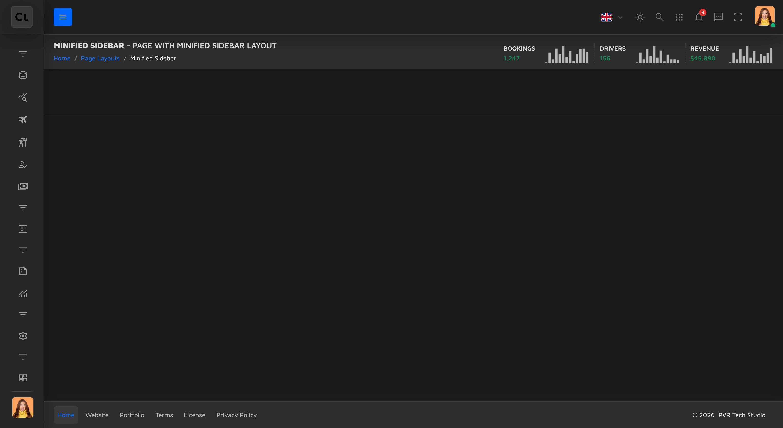 collapsed icon-only sidebar shell
