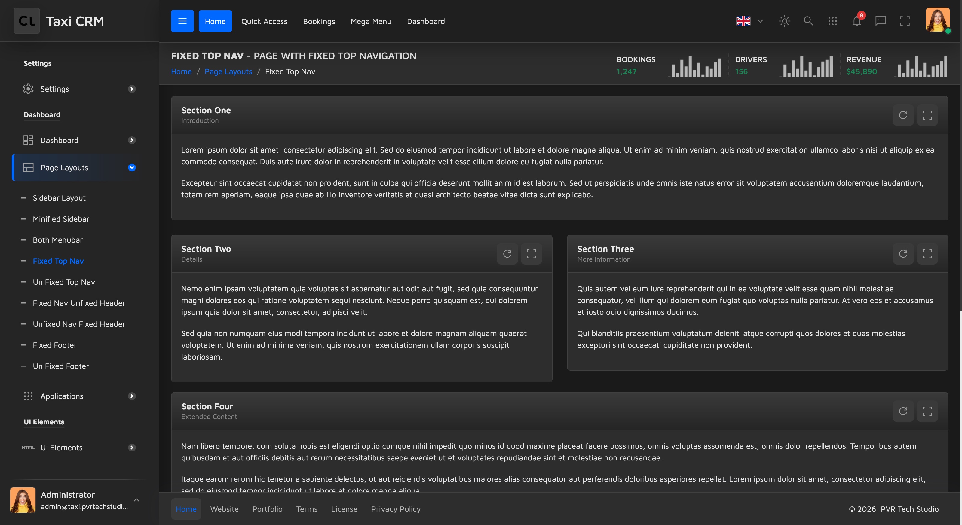 sidebar plus fixed horizontal top nav