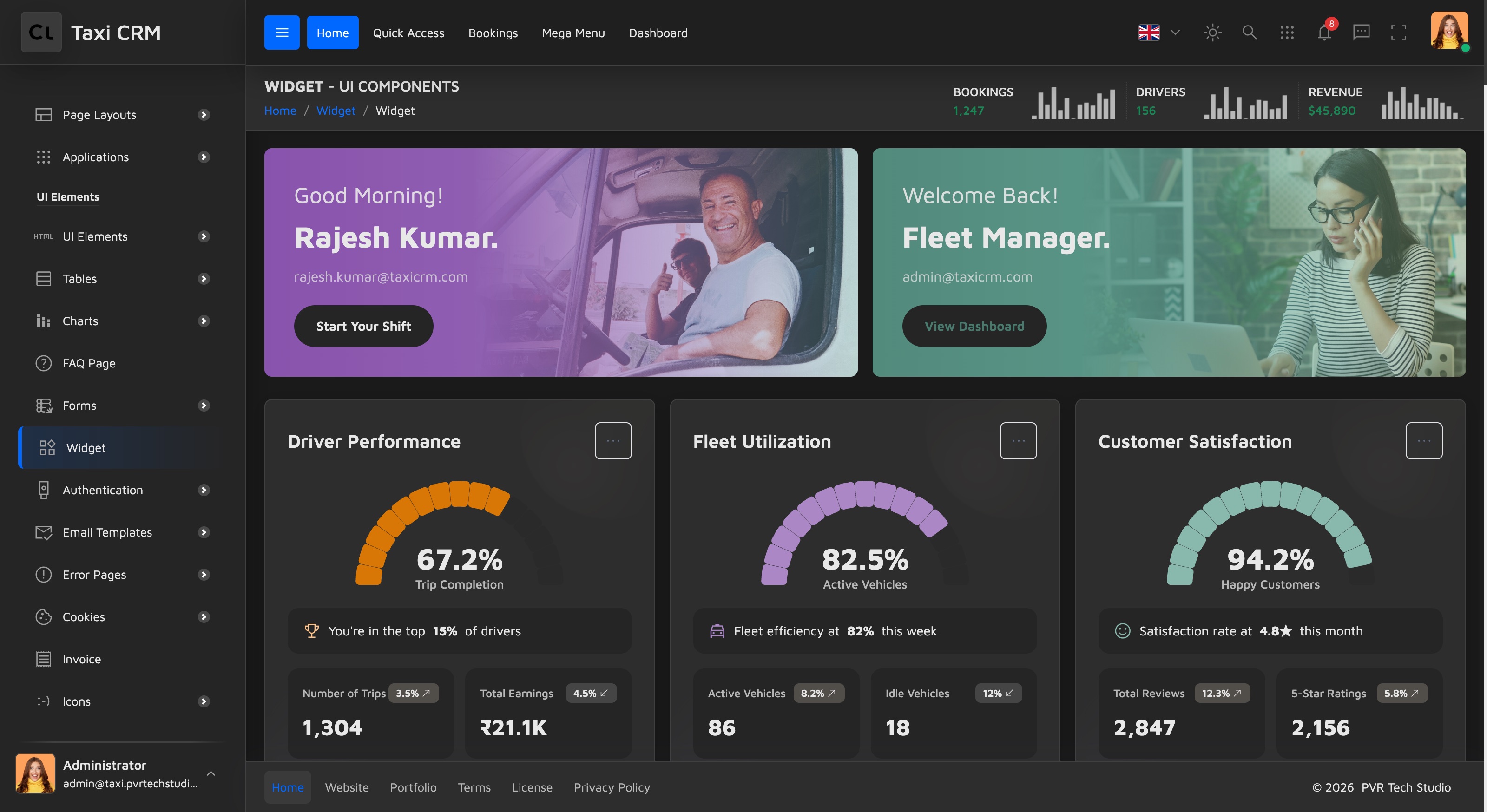The Taxi CRM 2026 widget gallery